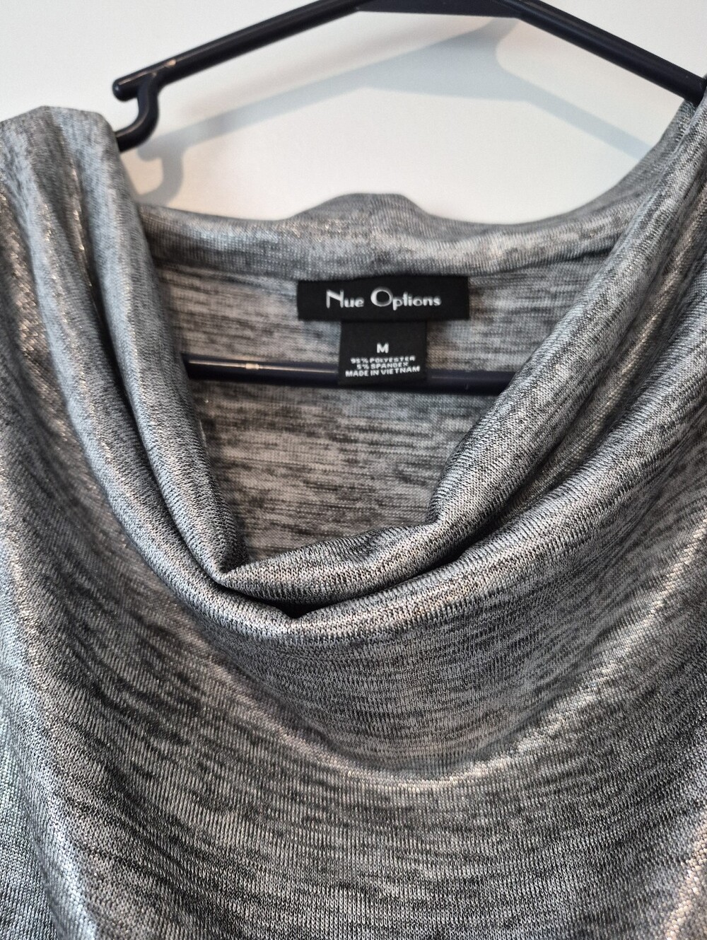 Nue Options Silver Metallic Cowl Neck Top